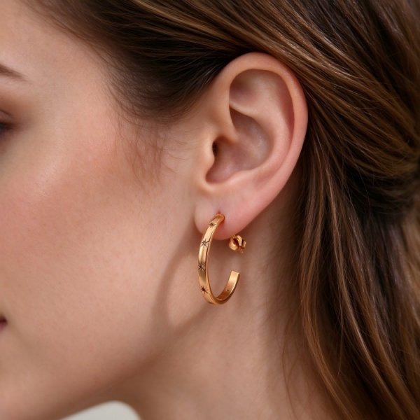 copper Circle Stars and crystals Round Earrings